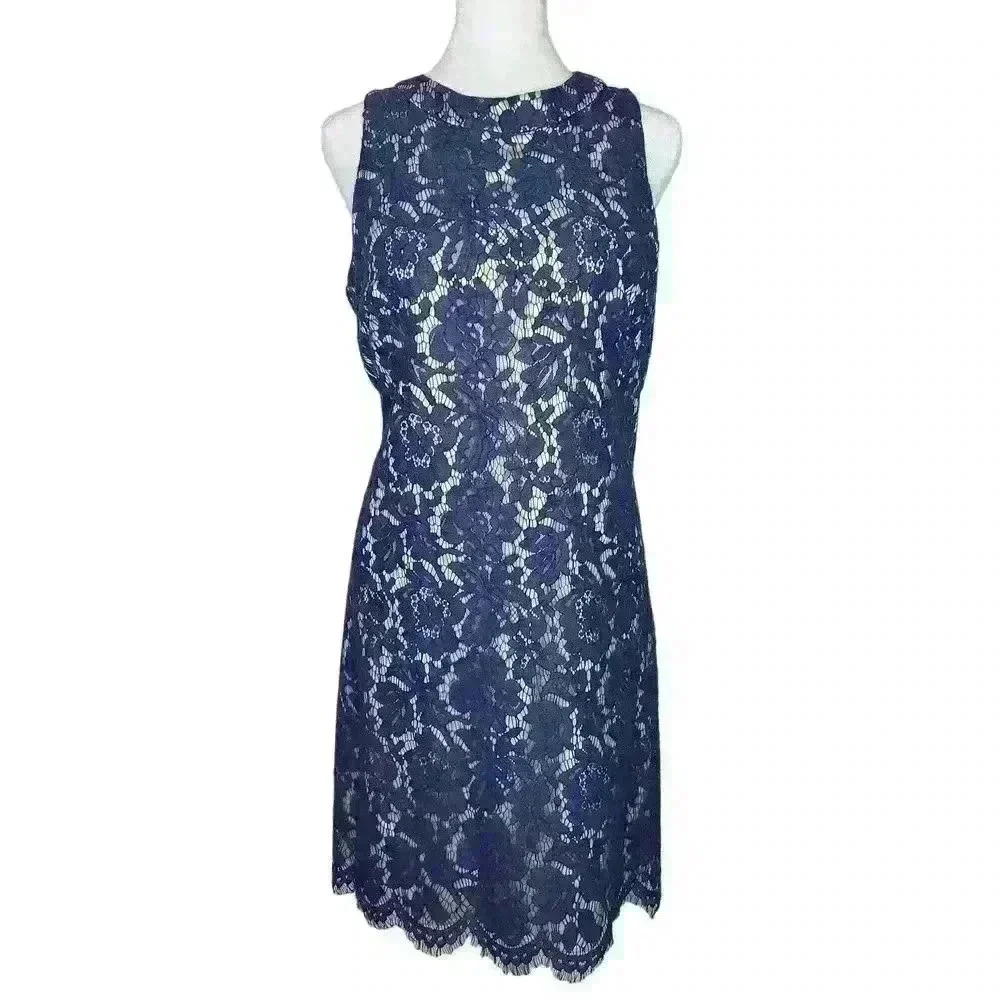Vince Camuto women's blue and gold lace dress size 6